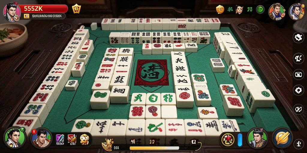 Screenshot gameplay 555ZK dengan papan Mahjong yang menarik.