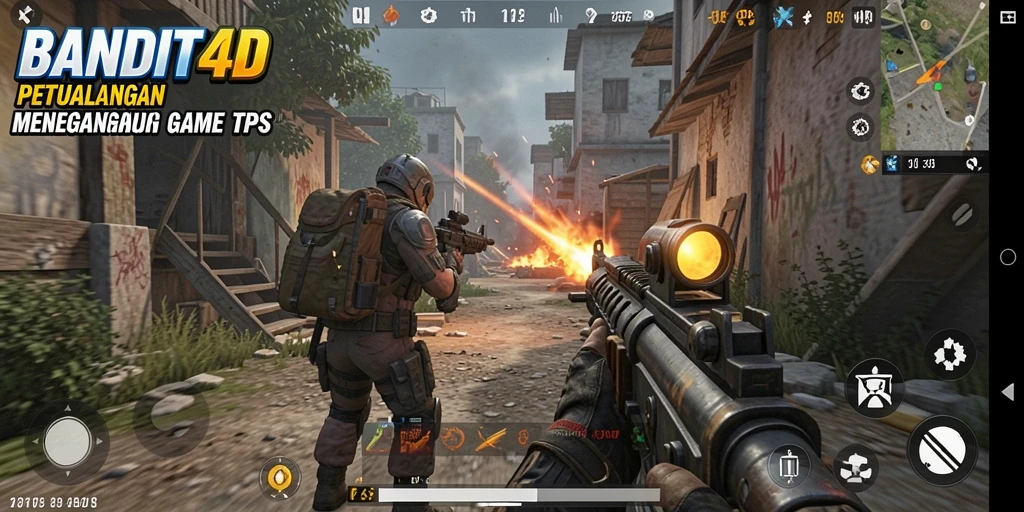 Screenshot gameplay BANDIT4D menampilkan aksi menegangkan dalam pertempuran TPS.