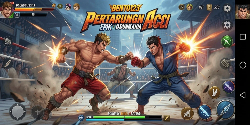 Tangkapan layar utama BENTO123 menampilkan aksi pertarungan yang intens.