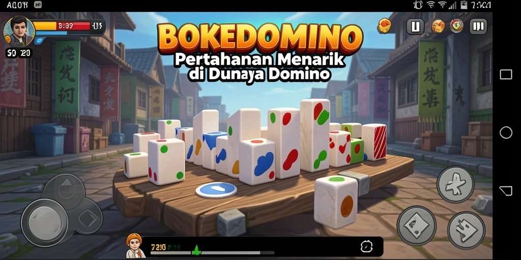 Screenshot gameplay BOKEDOMINO menampilkan aksi pertahanan seru.