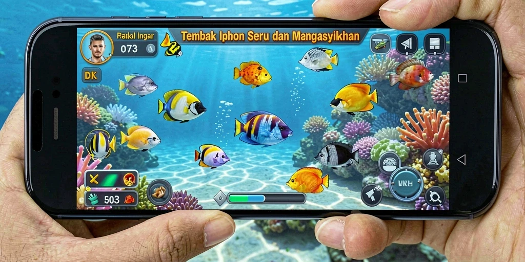 Screenshot D73 menampilkan aksi seru menangkap ikan dengan grafis mengagumkan.
