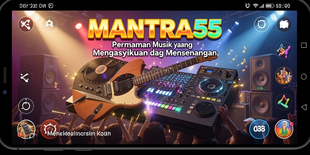 Tampilan menarik gameplay MANTRA55 yang penuh musik.
