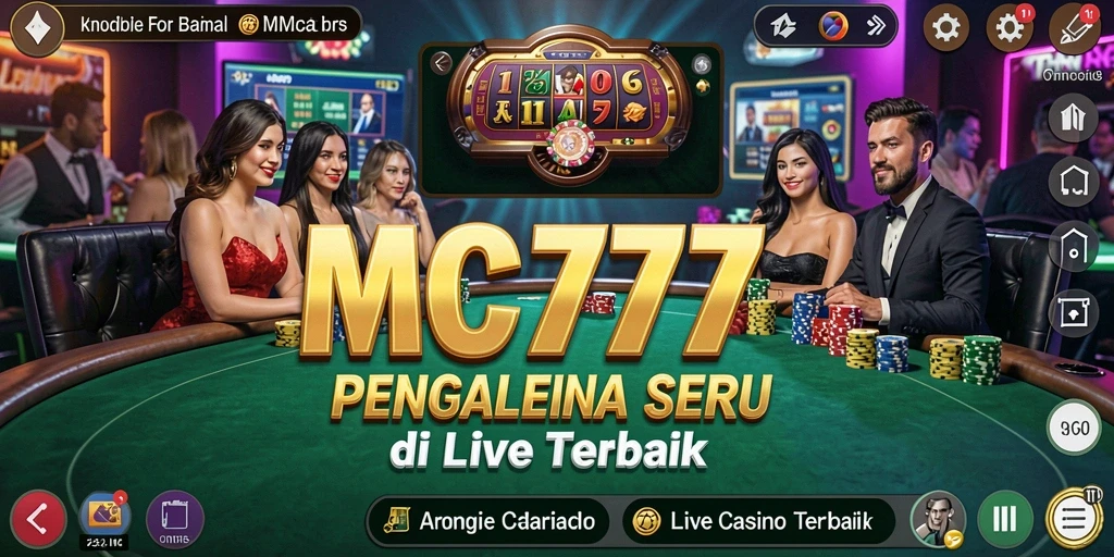 Screenshot gameplay MC777 menampilkan dealer langsung dan suasana kasino yang mendebarkan.