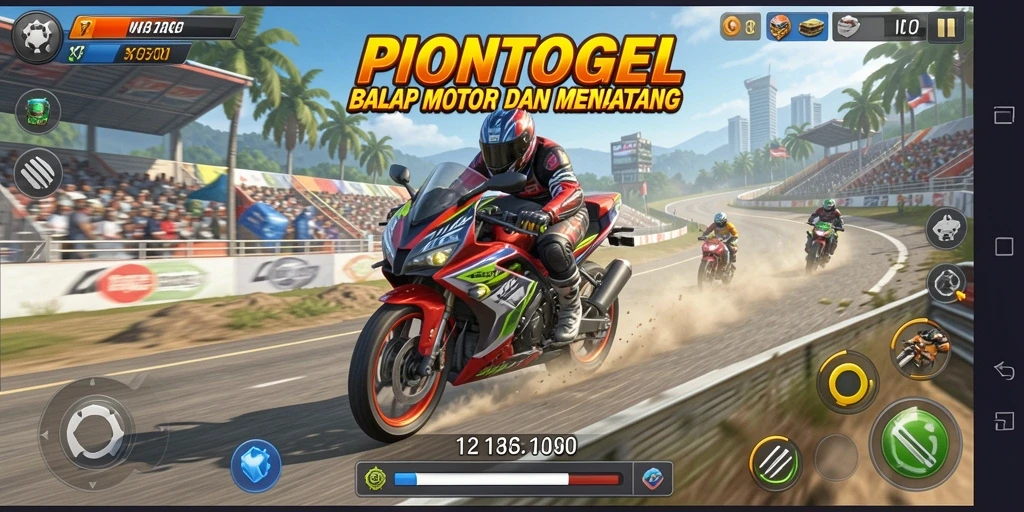 Screenshot gameplay PIONTOGEL yang menampilkan aksi balap yang mendebarkan.