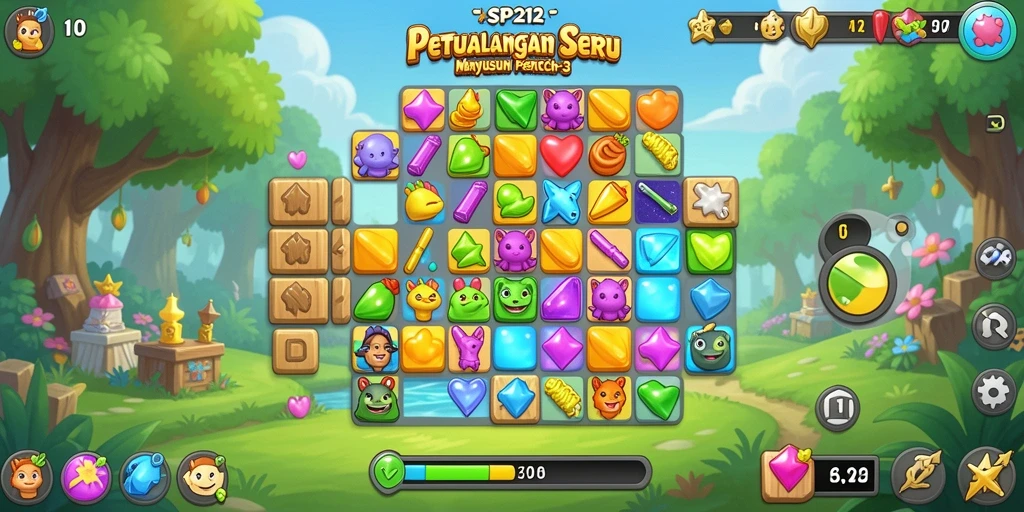 Tampilan menarik gameplay Match-3 dalam SP212 yang penuh warna.