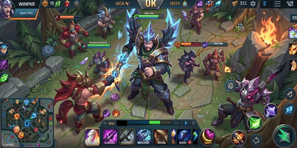 Tampilan menarik dari gameplay seru WINPKR dalam pertarungan MOBA.