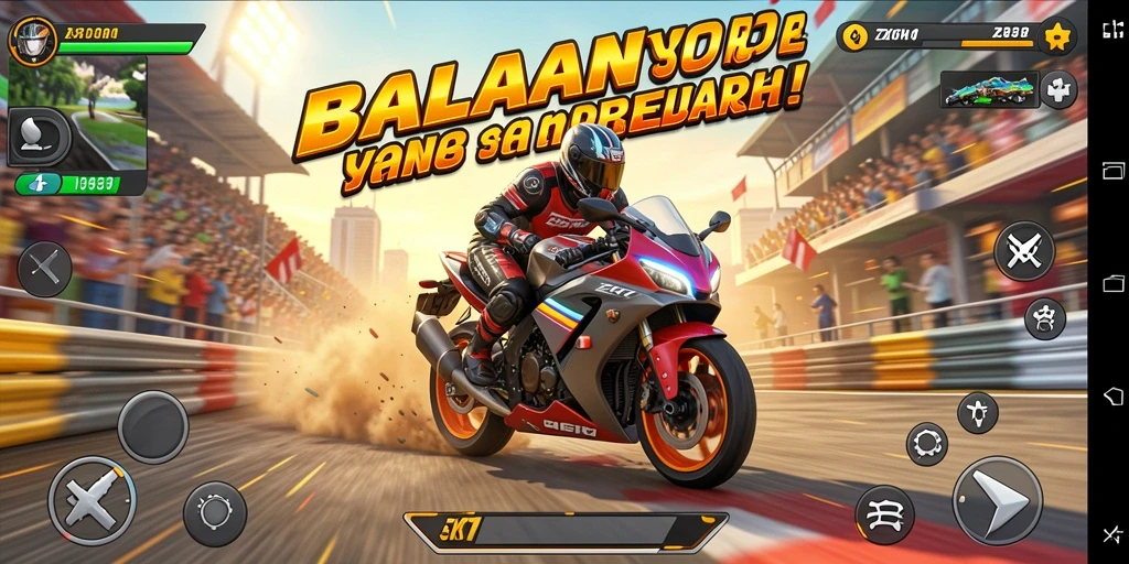 Screenshot gameplay ZK7 yang menegangkan saat balapan motor.